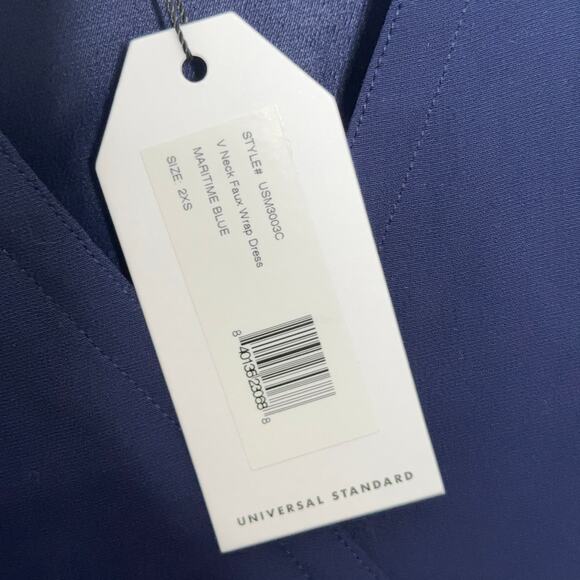 UNIVERSAL STANDARD Katy V Neck Faux Wrap Dress Maritime Navy Blue {M54} - Picture 5 of 6